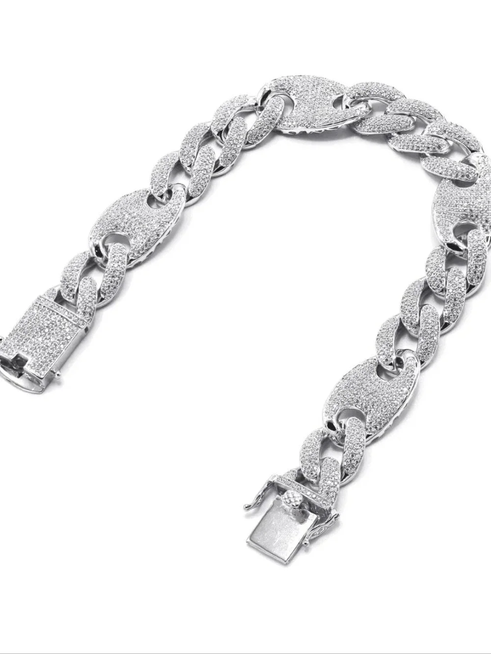 Rhodium Plated 925 Sterling Silver Encrusted Figaro Mariner Bracelet 14.5mm 9